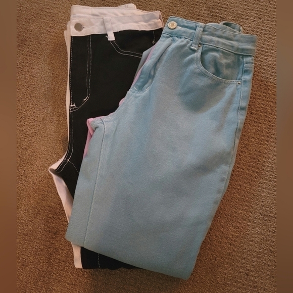 Bundle Set of Two Shein Two Tone Jeans Heart Pocket & Distressing Wide Leg/ Boot - Picture 3 of 14